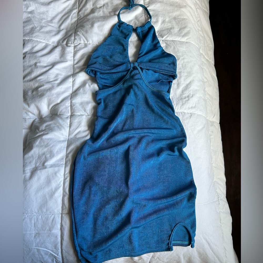 Blue Cut Out Halter Top Dress